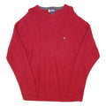 CHAPS Mens Red Plain Crew Neck Relaxed Fit Jumper Cotton Blend Knit L Classic