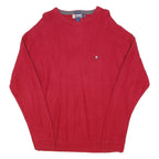 CHAPS Mens Red Plain Crew Neck Relaxed Fit Jumper Cotton Blend Knit L Classic