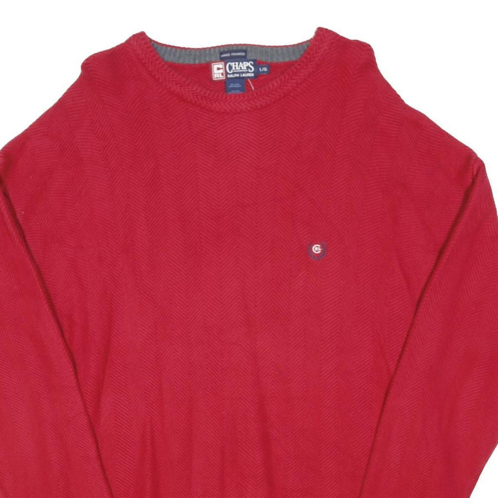 CHAPS Mens Red Plain Crew Neck Relaxed Fit Jumper Cotton Blend Knit L Classic