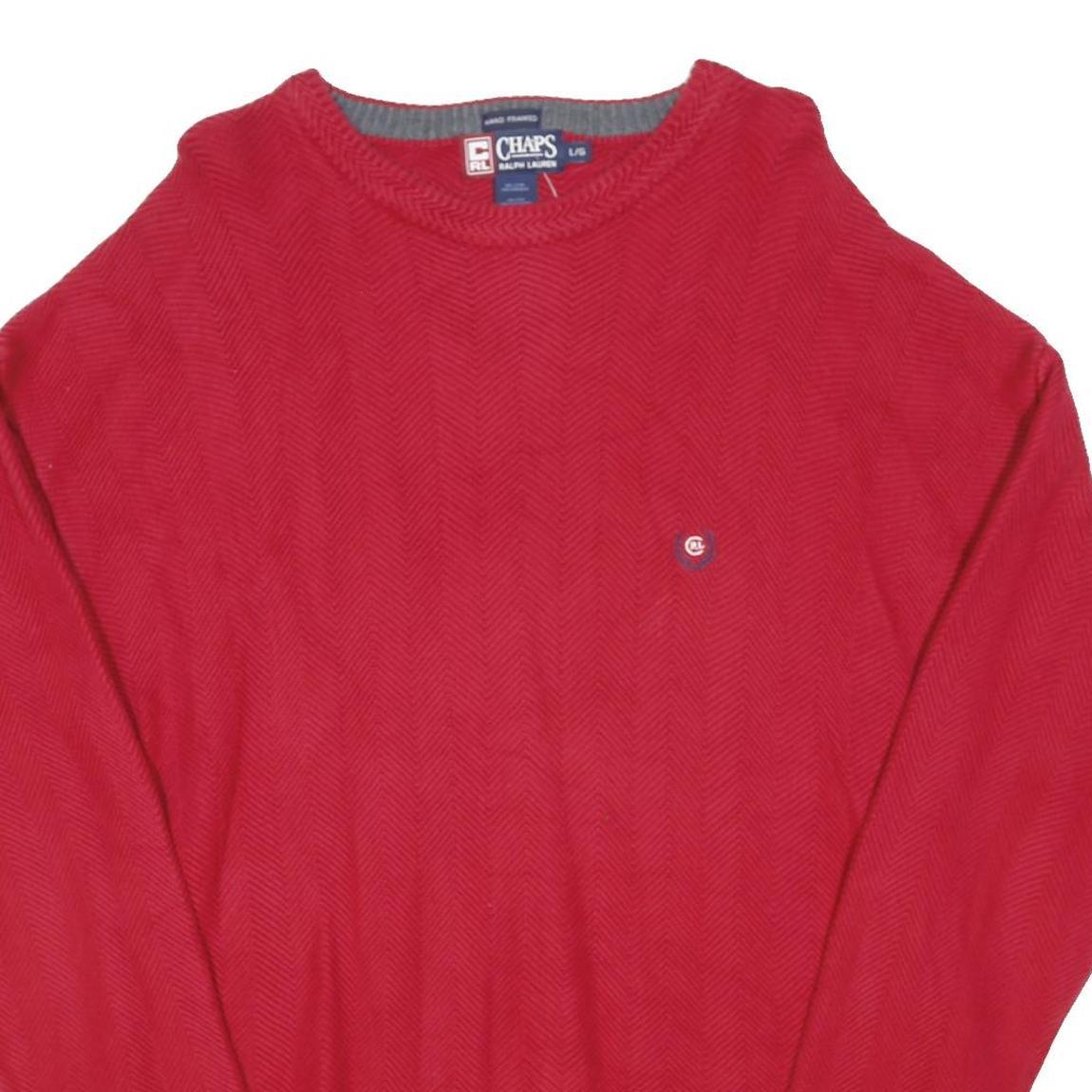 CHAPS Mens Red Plain Crew Neck Relaxed Fit Jumper Cotton Blend Knit L Classic