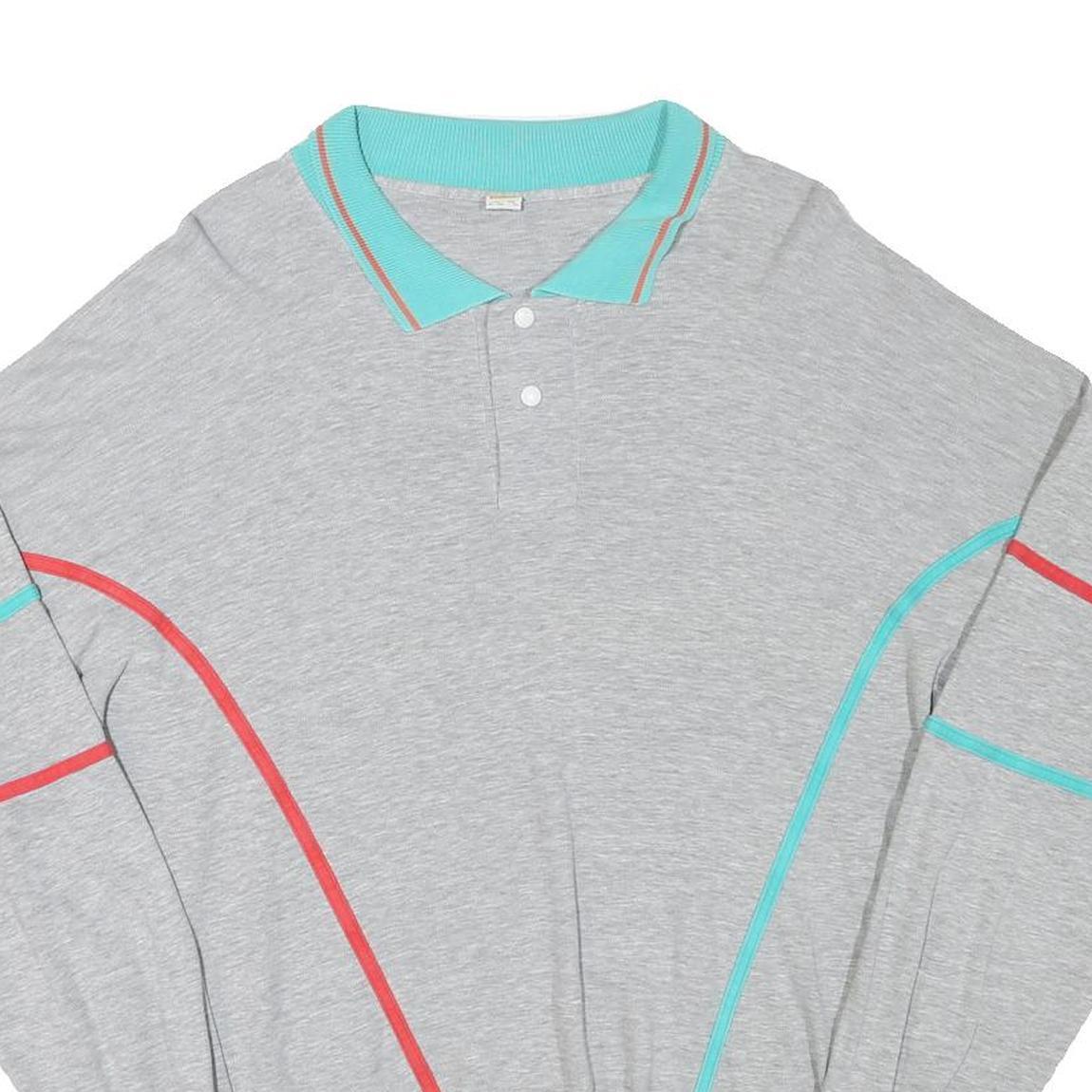 CALIDA Mens Grey & Aqua Polo Collar Sweatshirt M Cotton Blend Casual Retro Style