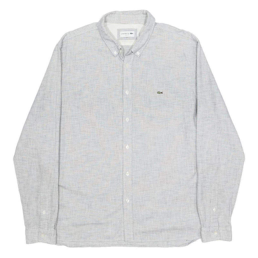 LACOSTE Mens Grey & Blue Check Shirt XL Cotton Blend Button-Down Collar Long