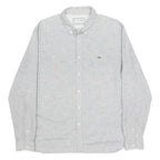 LACOSTE Mens Grey & Blue Check Shirt XL Cotton Blend Button-Down Collar Long