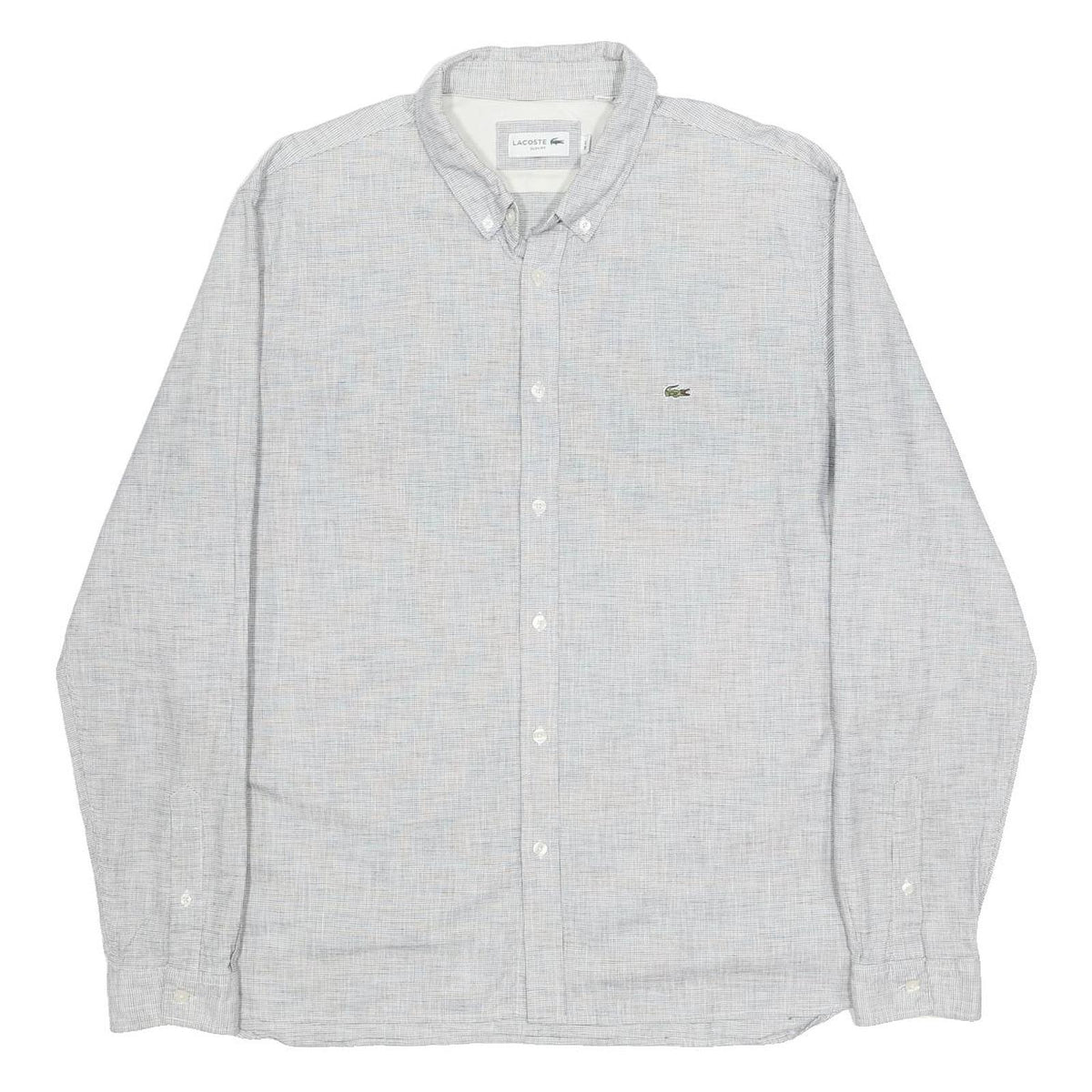 LACOSTE Mens Grey & Blue Check Shirt XL Cotton Blend Button-Down Collar Long