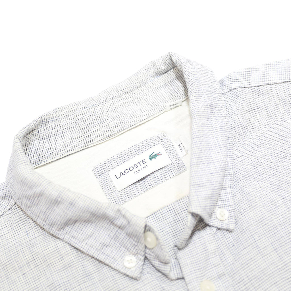 LACOSTE Mens Grey & Blue Check Shirt XL Cotton Blend Button-Down Collar Long