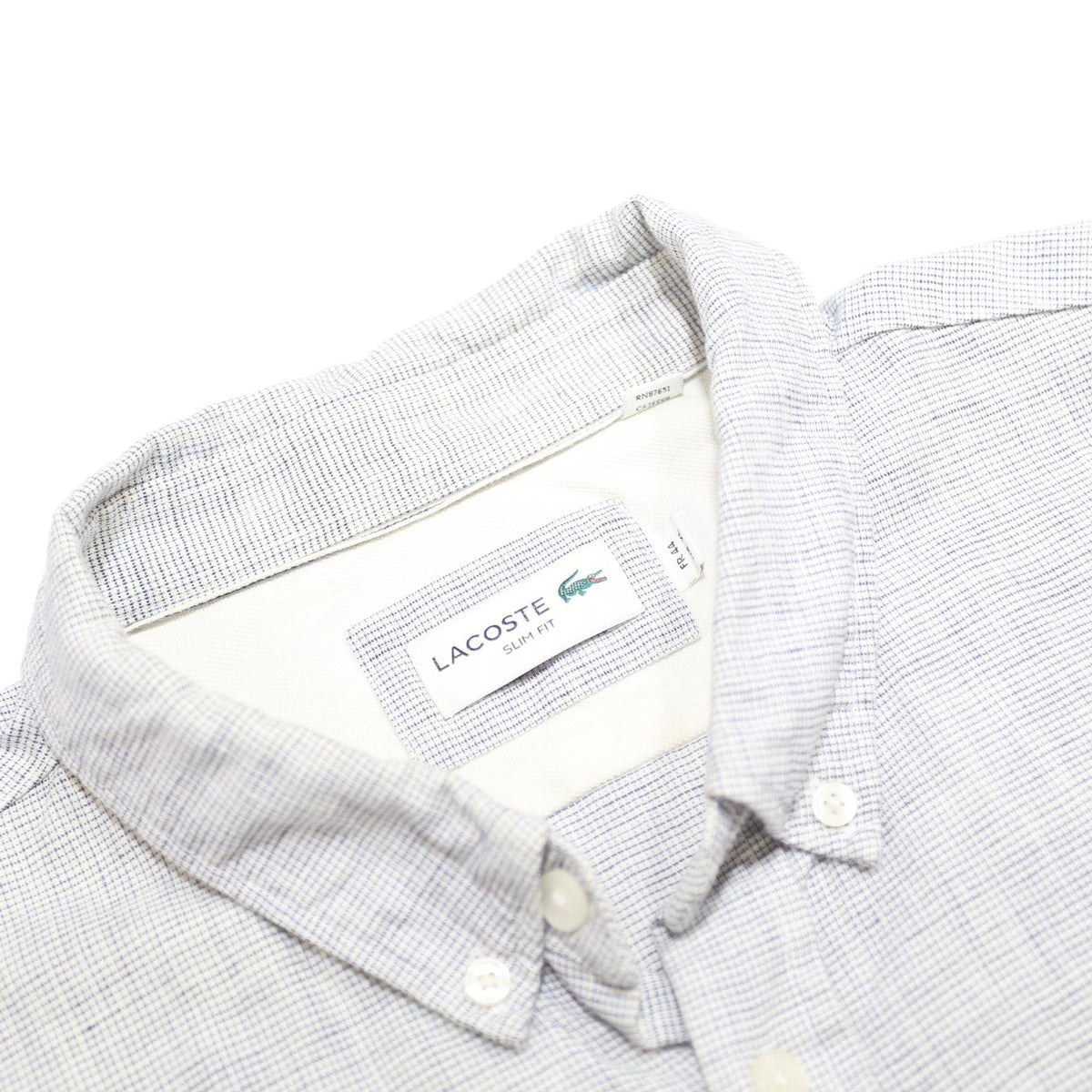 LACOSTE Mens Grey & Blue Check Shirt XL Cotton Blend Button-Down Collar Long