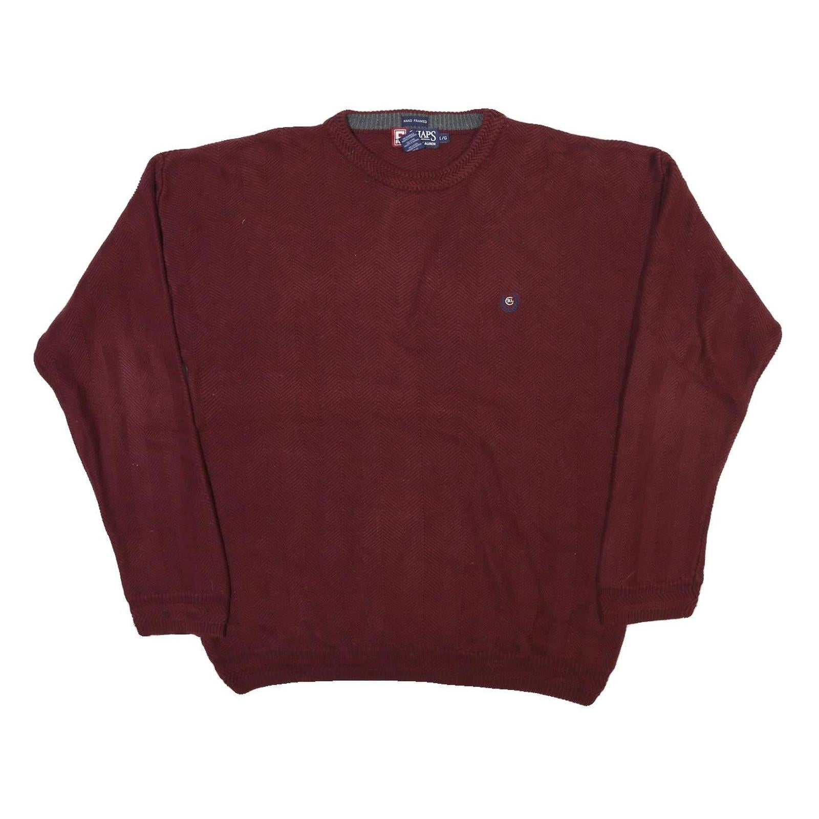CHAPS RALPH LAUREN Mens Maroon Plain Crew Neck Basic Knit L Cotton Blend Jumper