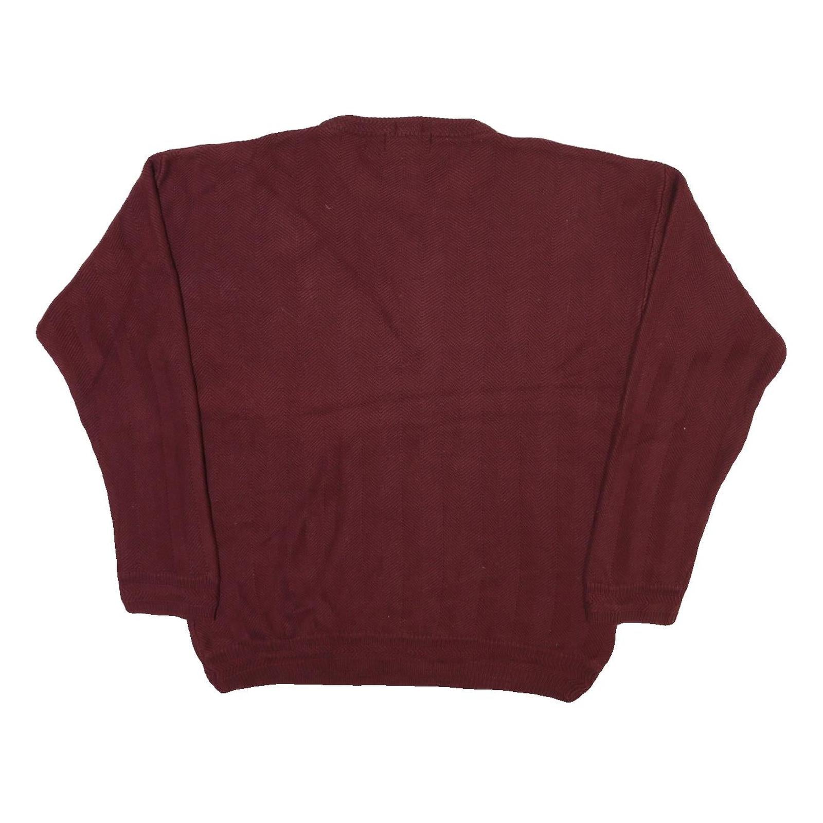CHAPS RALPH LAUREN Mens Maroon Plain Crew Neck Basic Knit L Cotton Blend Jumper