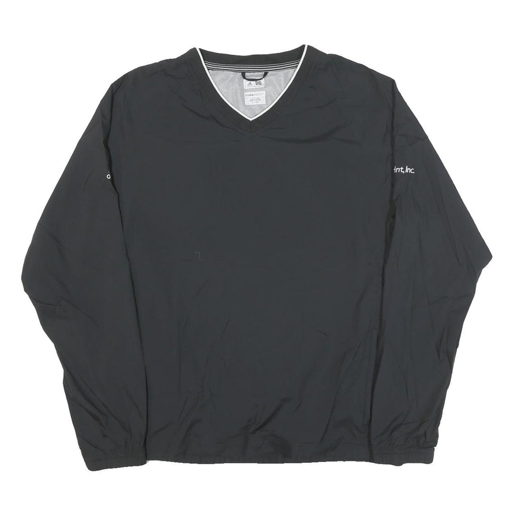 ADIDAS Mens Black Nylon V Neck Athletic Jacket L Plain Sportswear
