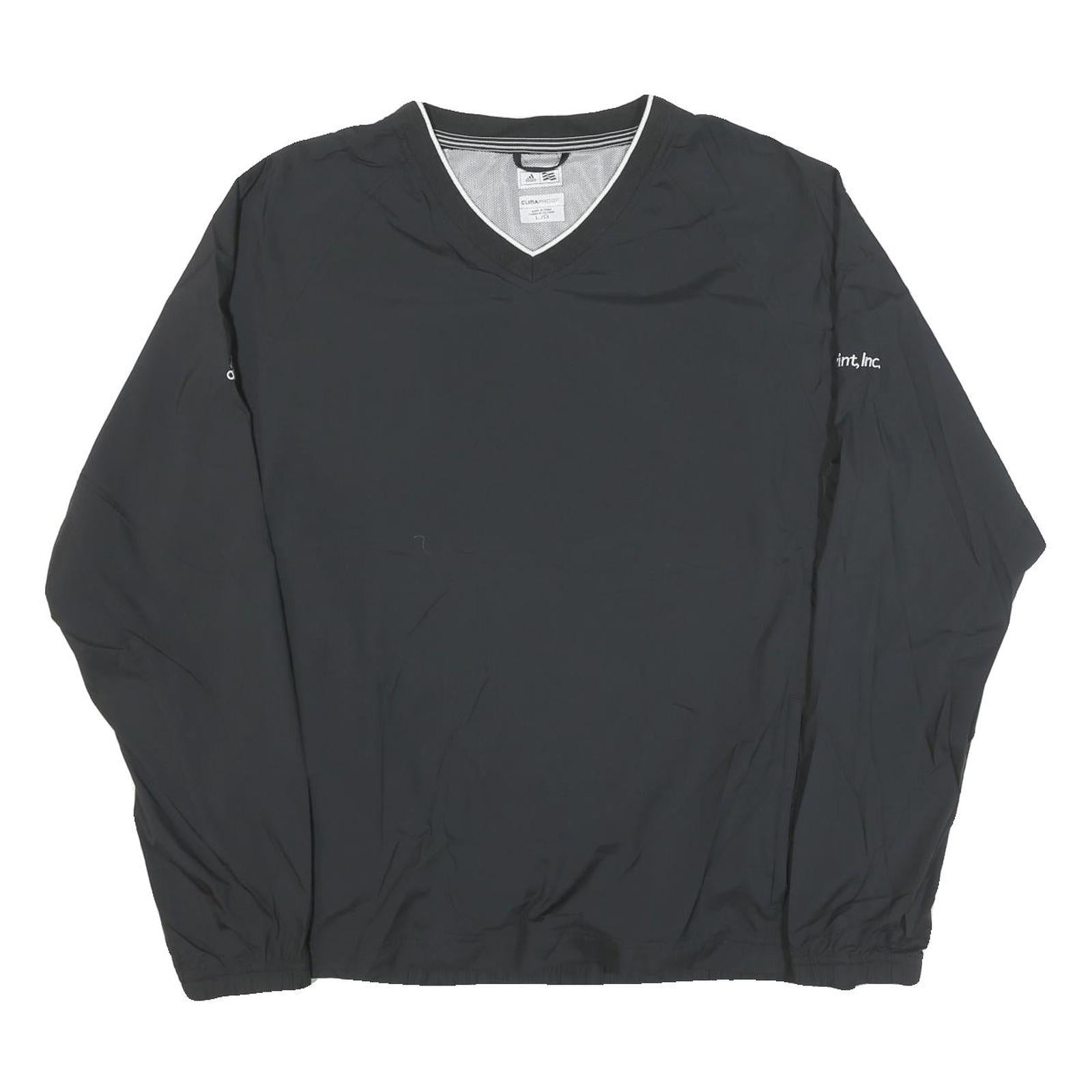 ADIDAS Mens Black Nylon V Neck Athletic Jacket L Plain Sportswear