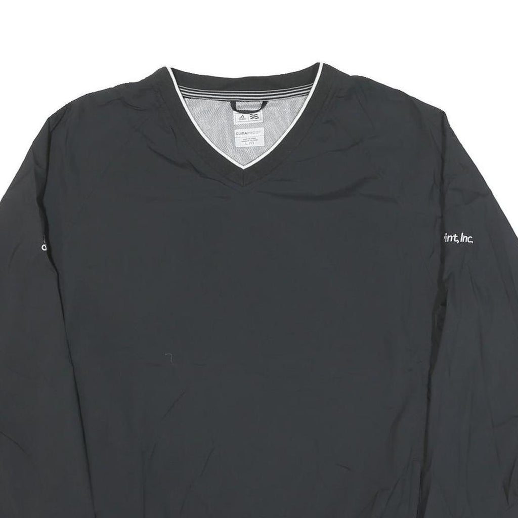 ADIDAS Mens Black Nylon V Neck Athletic Jacket L Plain Sportswear