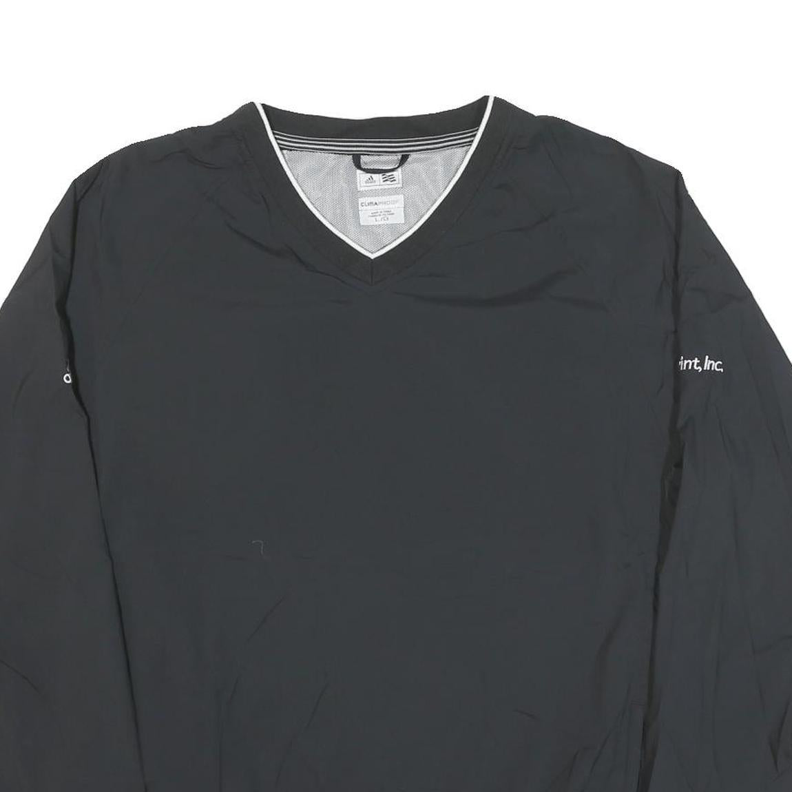 ADIDAS Mens Black Nylon V Neck Athletic Jacket L Plain Sportswear