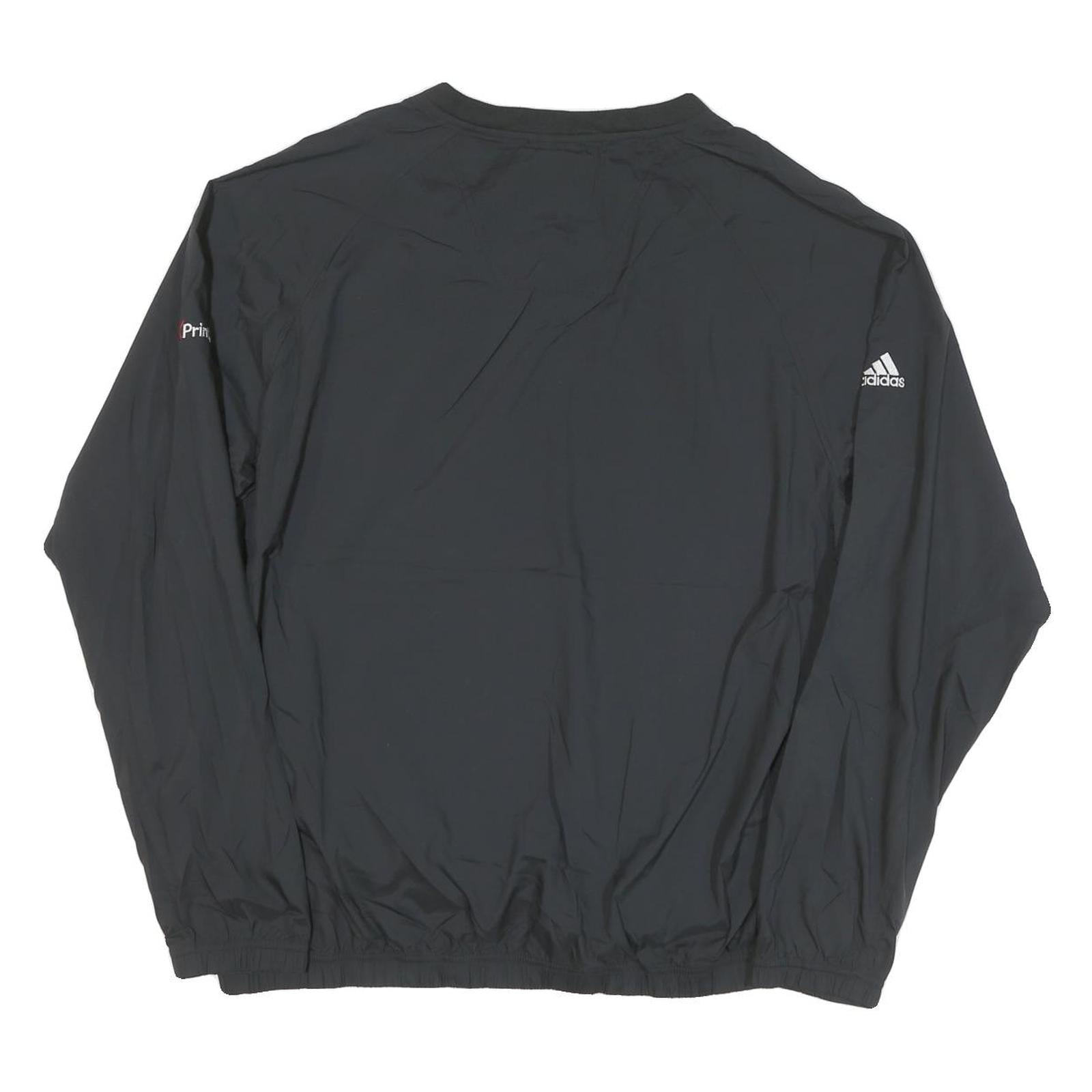 ADIDAS Mens Black Nylon V Neck Athletic Jacket L Plain Sportswear
