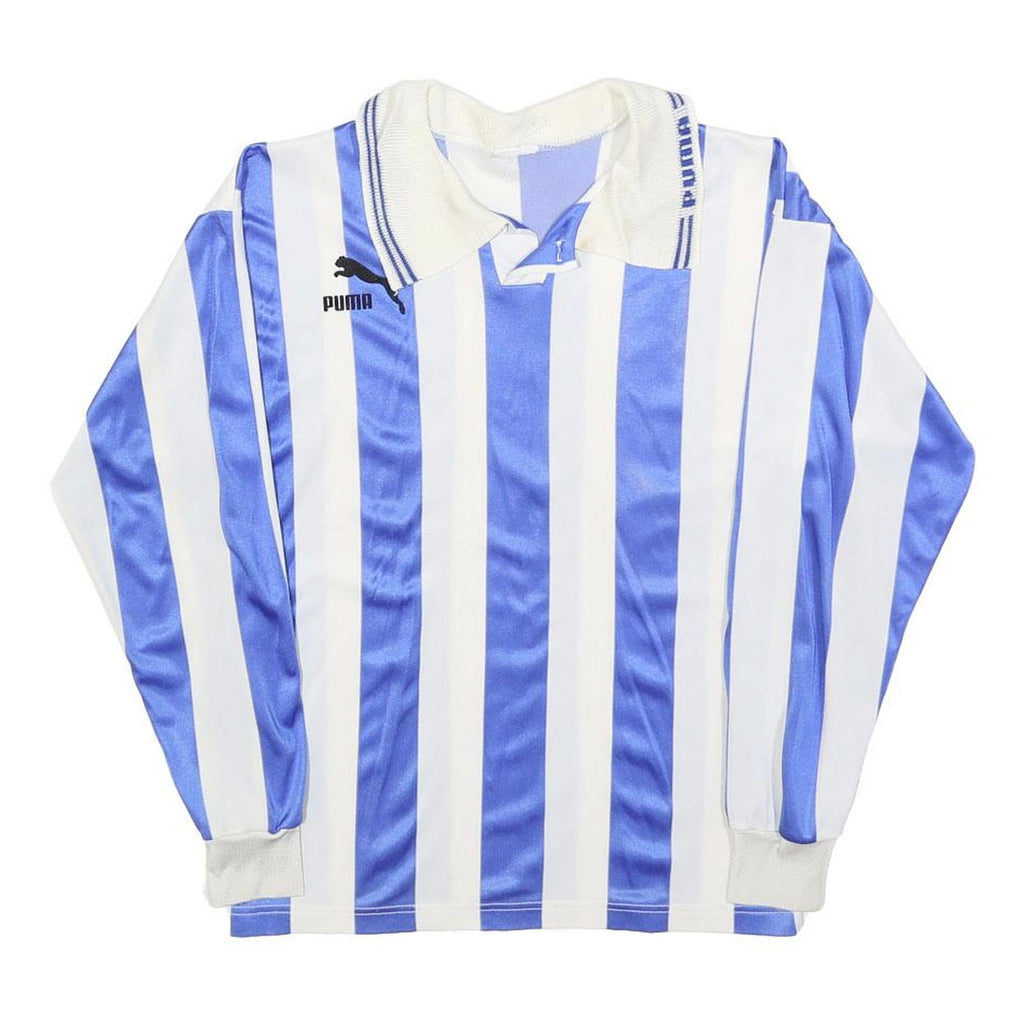 PUMA Boys Blue & White Stripe Football Shirt L Long Sleeve Collared