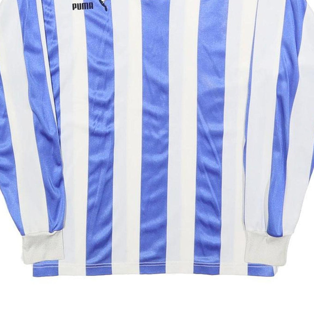PUMA Boys Blue & White Stripe Football Shirt L Long Sleeve Collared