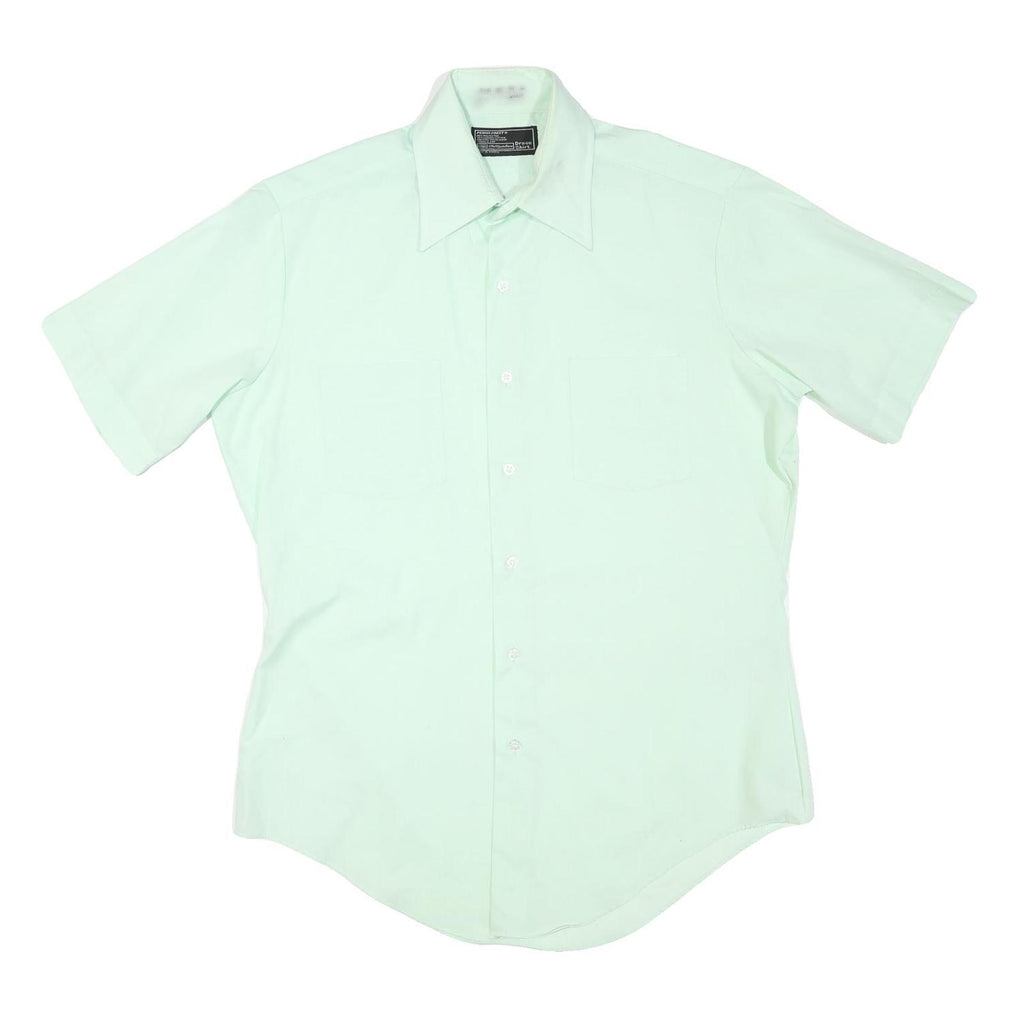 Mens Light Green Plain Shirt M Short Sleeve Button Closure Classic Fit