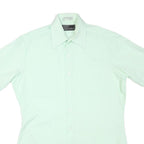 Mens Light Green Plain Shirt M Short Sleeve Button Closure Classic Fit
