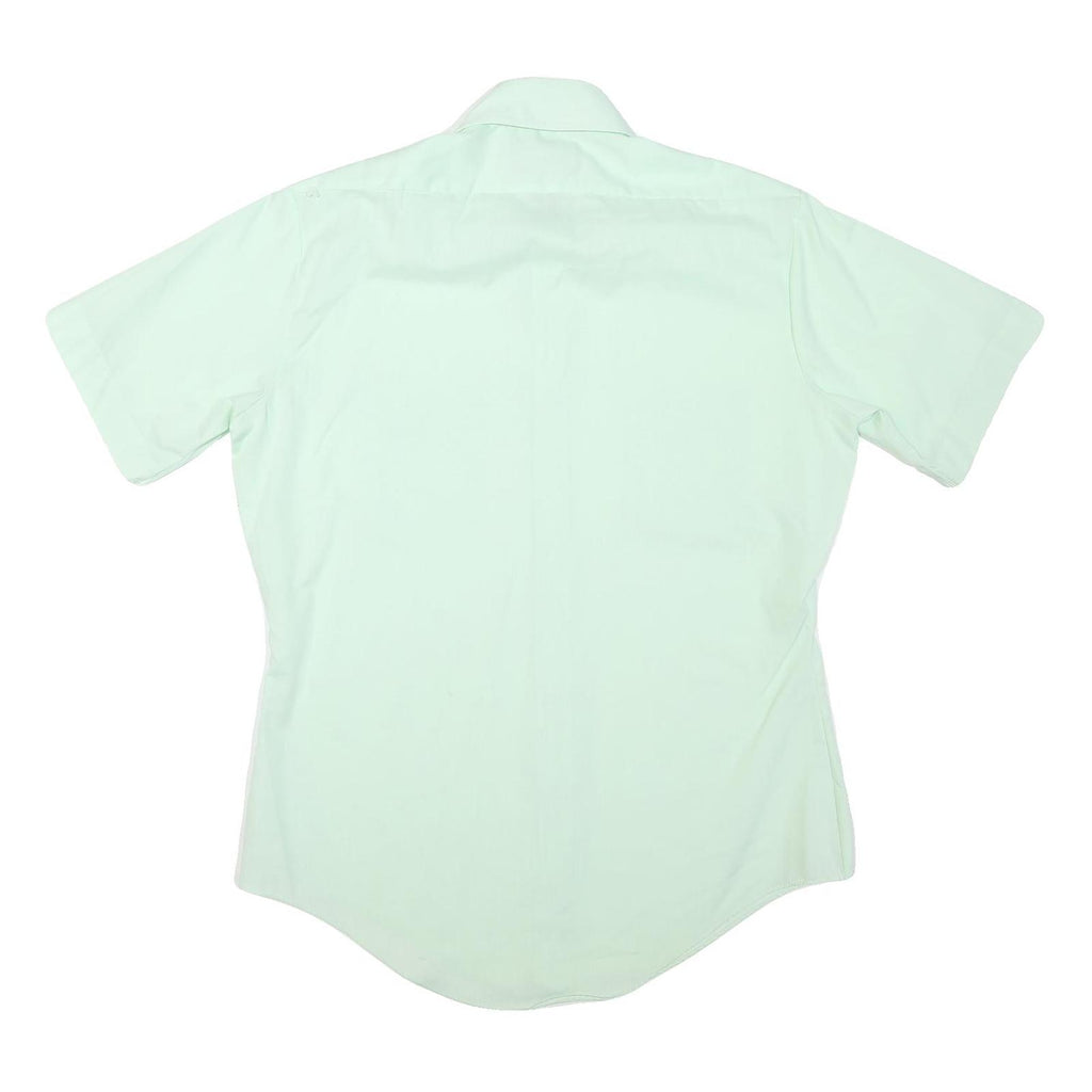 Mens Light Green Plain Shirt M Short Sleeve Button Closure Classic Fit