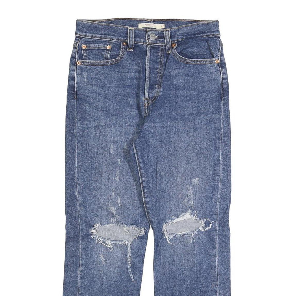 LEVI'S Womens Blue Regular Straight Denim Rinse W27 L26 Distressed Button Jeans