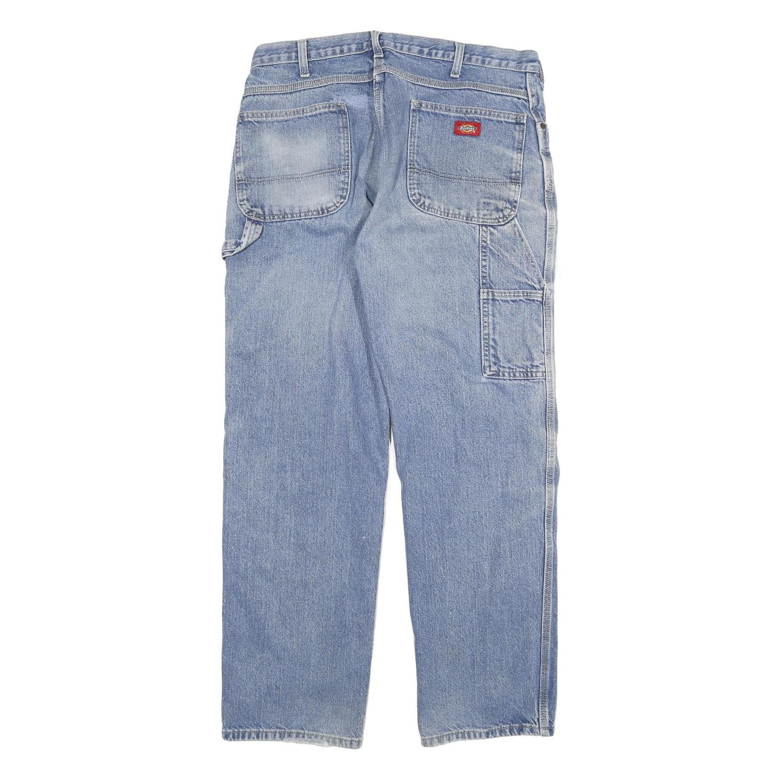 DICKIES Mens Jeans Blue Relaxed Straight Denim Light W34 L31 Workwear