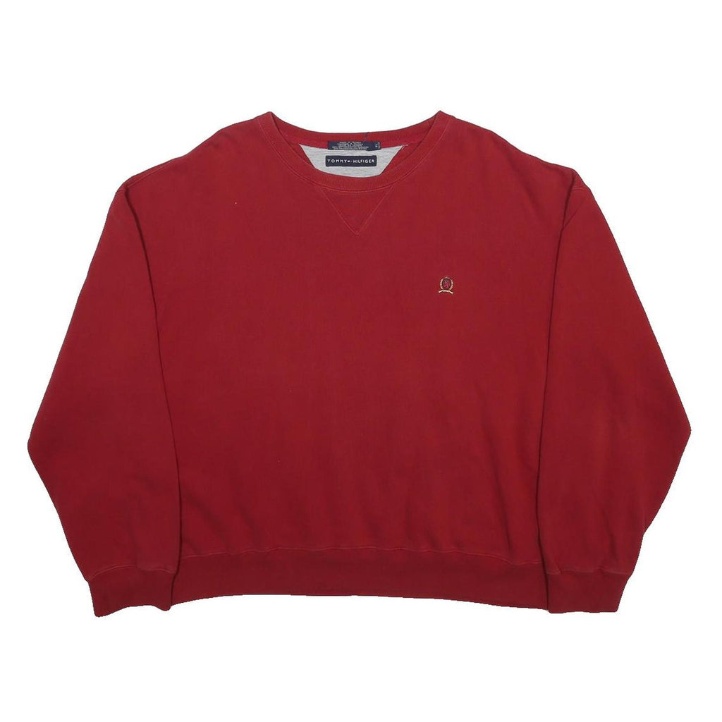 TOMMY HILFIGER Womens Red Cotton Blend Crew Neck XL Sweatshirt Casual Pullover
