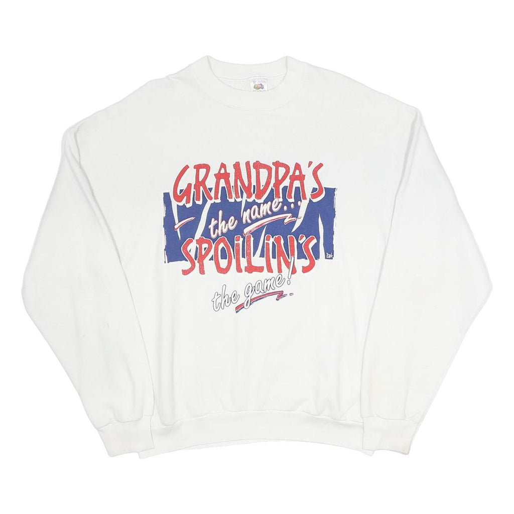FRUIT OF THE LOOM Mens White Grandpa's Spoilin's Pullover Sweatshirt XL
