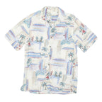 BATICK BAY Mens White Hawaiian Rayon Shirt S Tropical Palm Print Summer