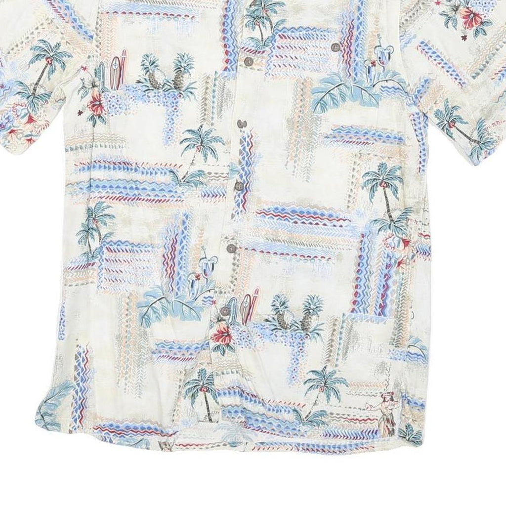 BATICK BAY Mens White Hawaiian Rayon Shirt S Tropical Palm Print Summer