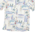 BATICK BAY Mens White Hawaiian Rayon Shirt S Tropical Palm Print Summer