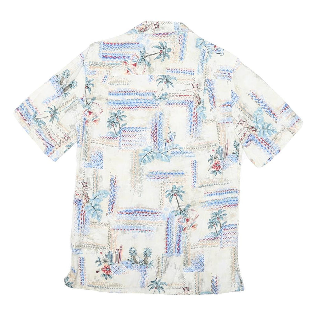 BATICK BAY Mens White Hawaiian Rayon Shirt S Tropical Palm Print Summer