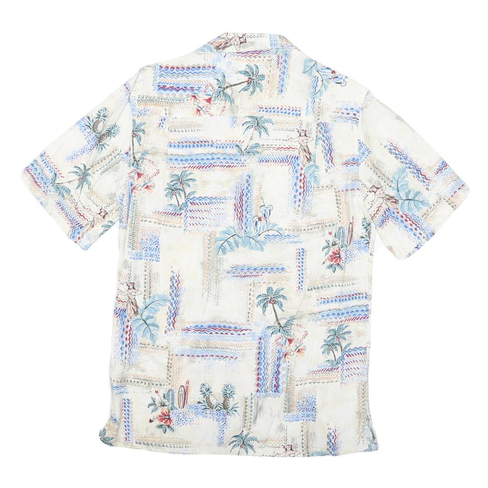 BATICK BAY Mens White Hawaiian Rayon Shirt S Tropical Palm Print Summer