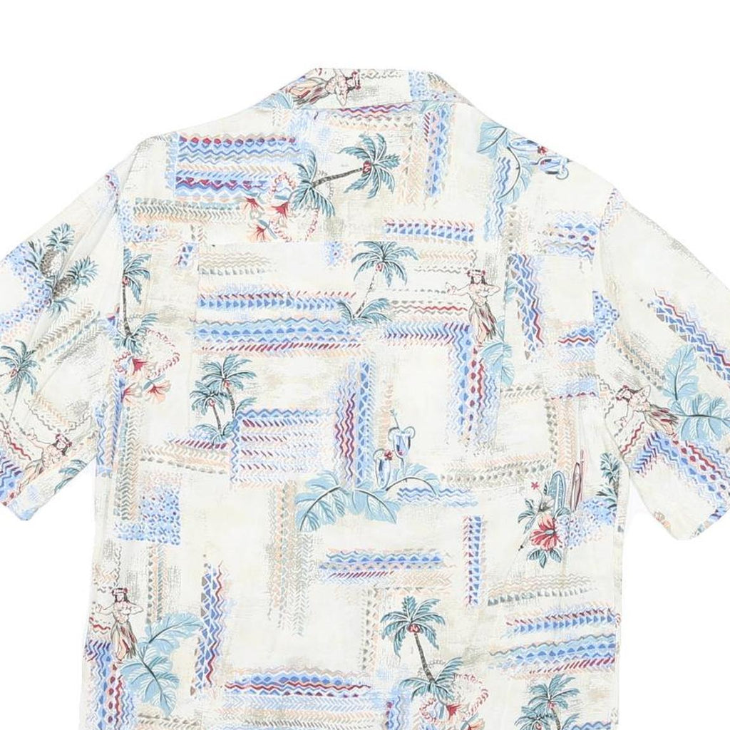 BATICK BAY Mens White Hawaiian Rayon Shirt S Tropical Palm Print Summer