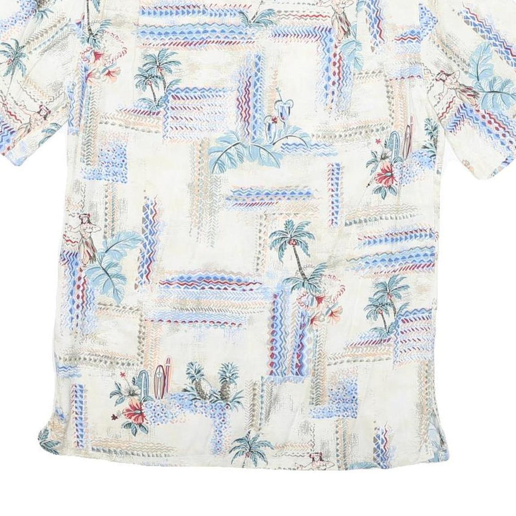 BATICK BAY Mens White Hawaiian Rayon Shirt S Tropical Palm Print Summer