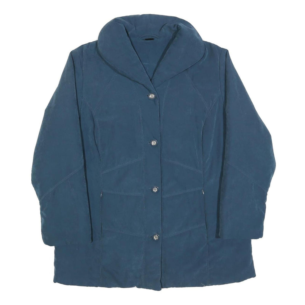 Womens Blue Button Jacket L Polyester Blend Plain Classic Outerwear