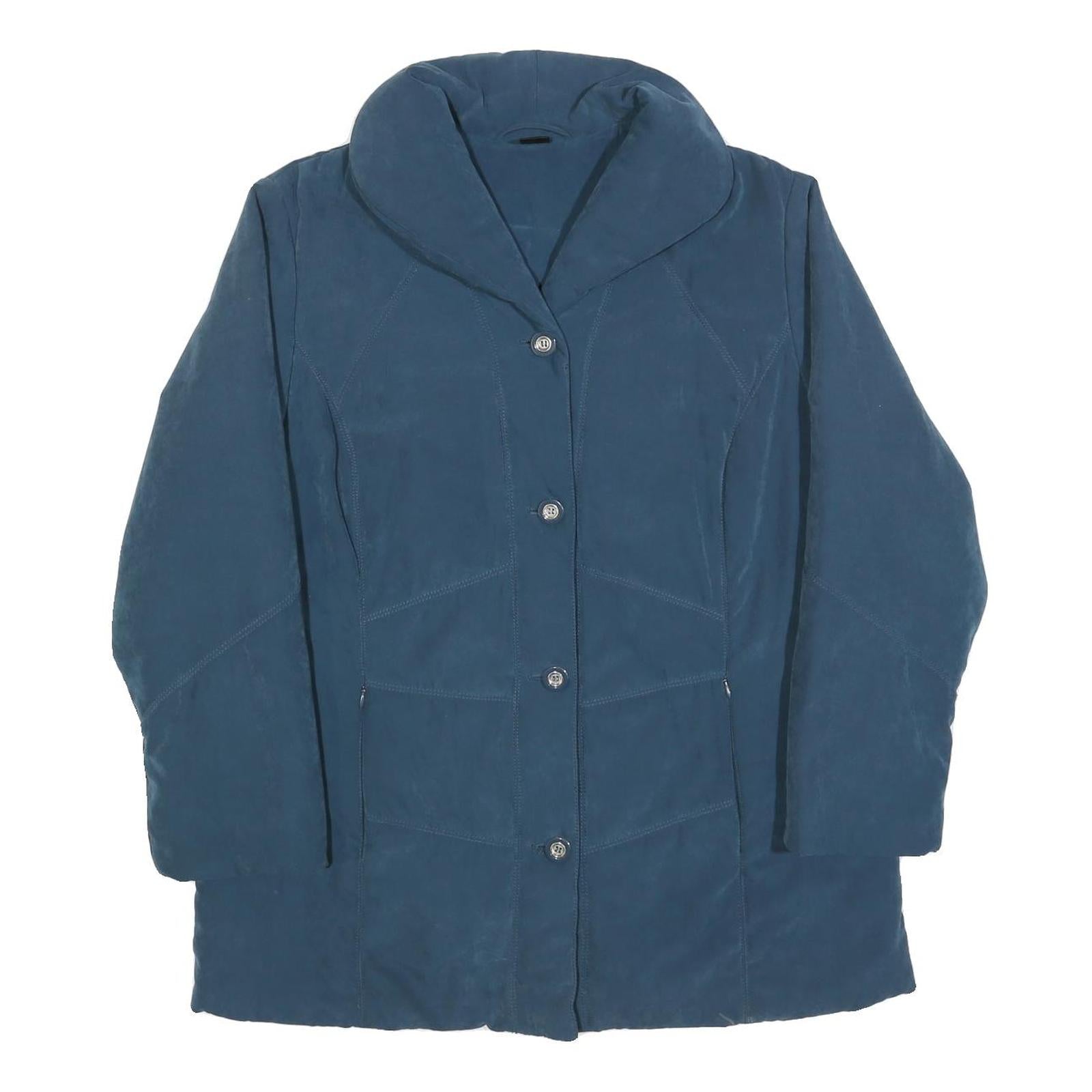 Womens Blue Button Jacket L Polyester Blend Plain Classic Outerwear