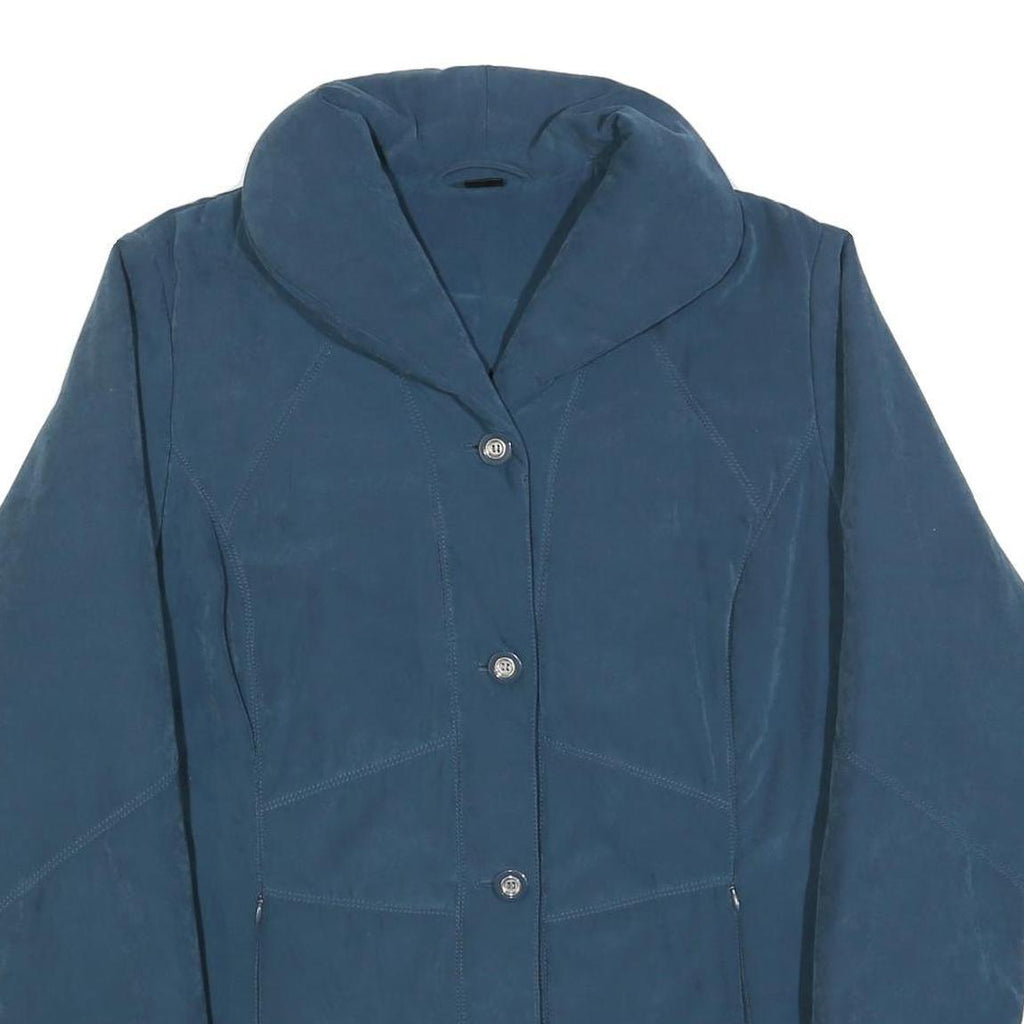 Womens Blue Button Jacket L Polyester Blend Plain Classic Outerwear