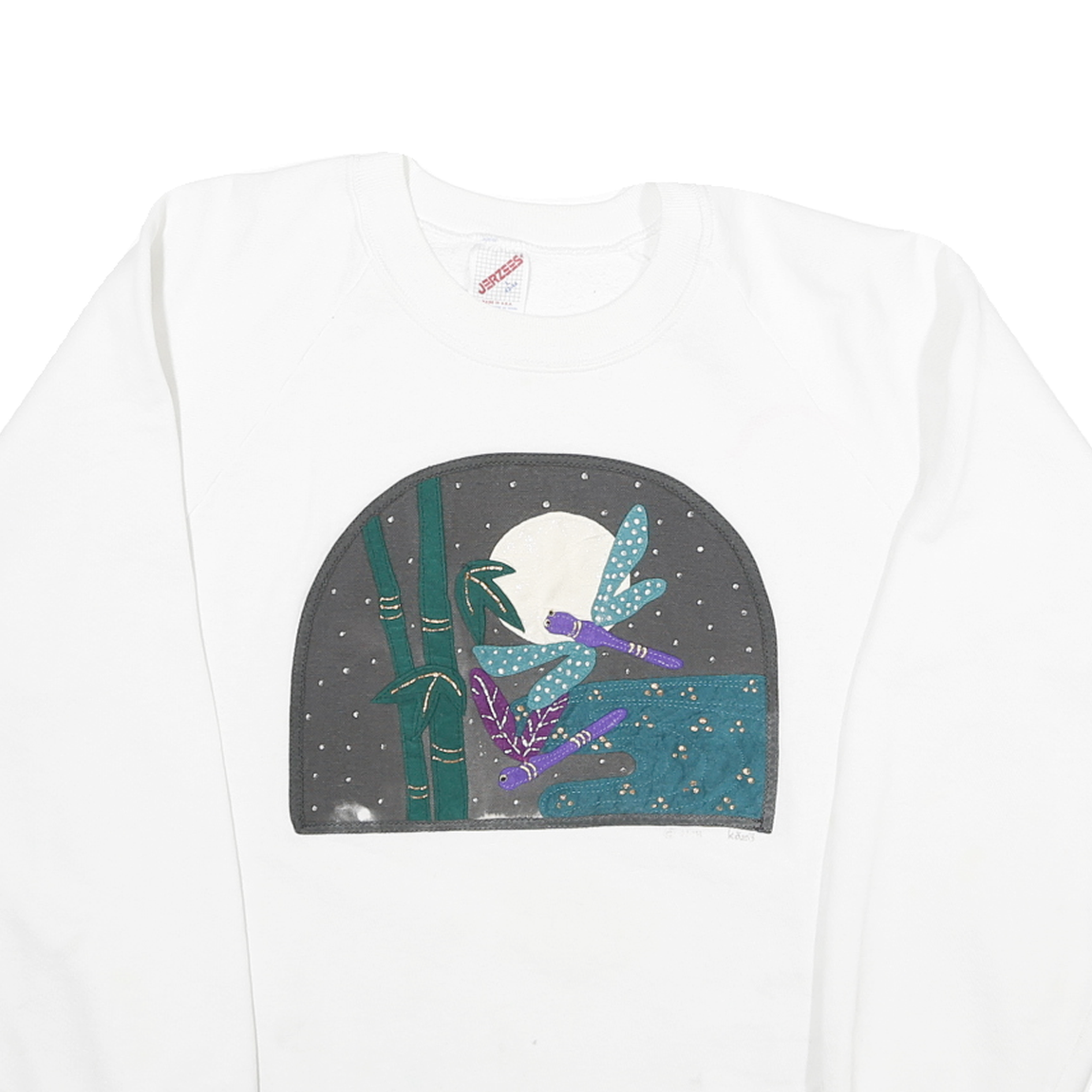 JERZEES Womens White Dragonfly Graphic Crew Neck L Cotton Blend Sweatshirt