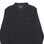 FRED PERRY Mens Black Long Sleeve Plain L Cotton Blend Polo Shirt Button Collar