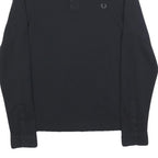 FRED PERRY Mens Black Long Sleeve Plain L Cotton Blend Polo Shirt Button Collar