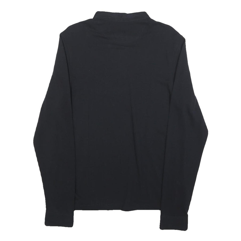 FRED PERRY Mens Black Long Sleeve Plain L Cotton Blend Polo Shirt Button Collar