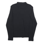 FRED PERRY Mens Black Long Sleeve Plain L Cotton Blend Polo Shirt Button Collar