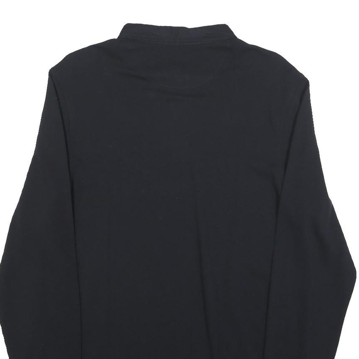 FRED PERRY Mens Black Long Sleeve Plain L Cotton Blend Polo Shirt Button Collar