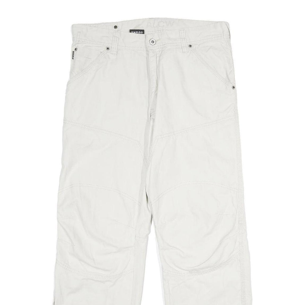 ALCW Mens Cotton White Regular Fit Straight Trousers W34 L30 Casual Zip Closure