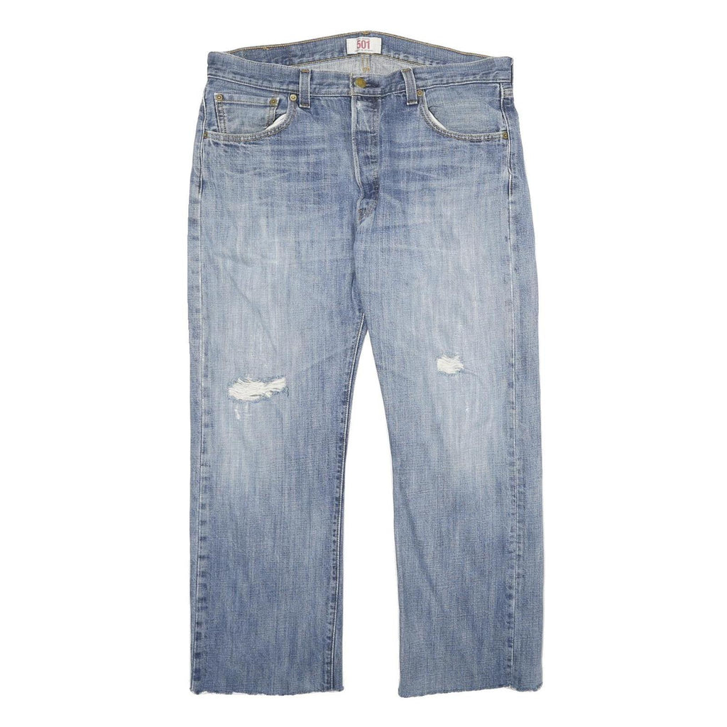 LEVI'S 501 Mens Jeans Blue Classic Straight Denim Light W35 L28 Distressed Raw