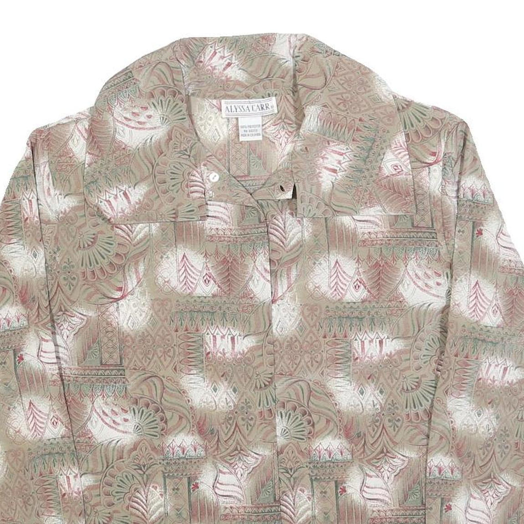 ALYSSA CARR Womens Beige Printed Shirt Long Sleeve Collar L Polyester Blend