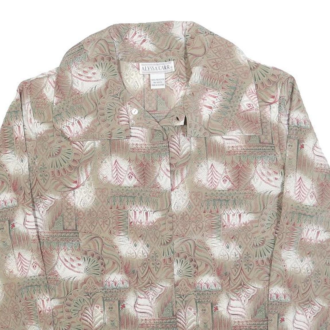 ALYSSA CARR Womens Beige Printed Shirt Long Sleeve Collar L Polyester Blend