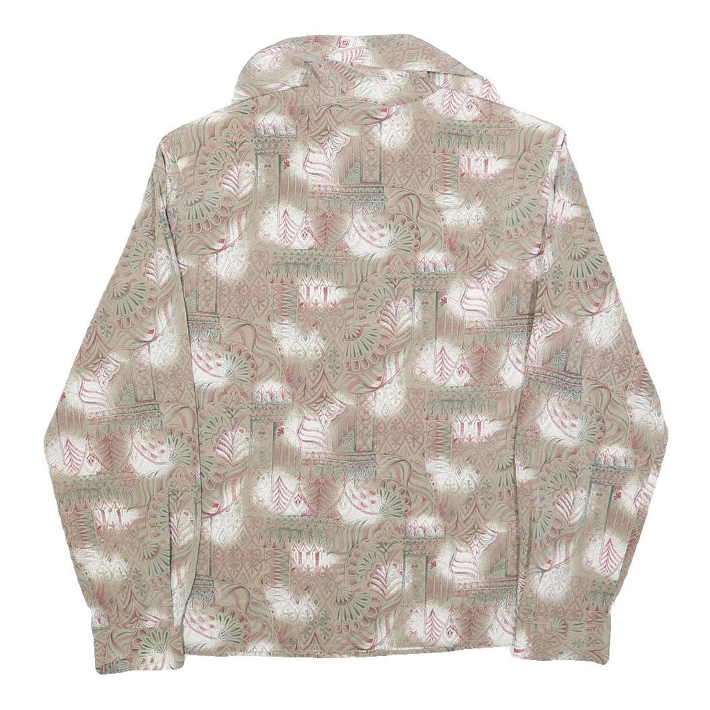 ALYSSA CARR Womens Beige Printed Shirt Long Sleeve Collar L Polyester Blend