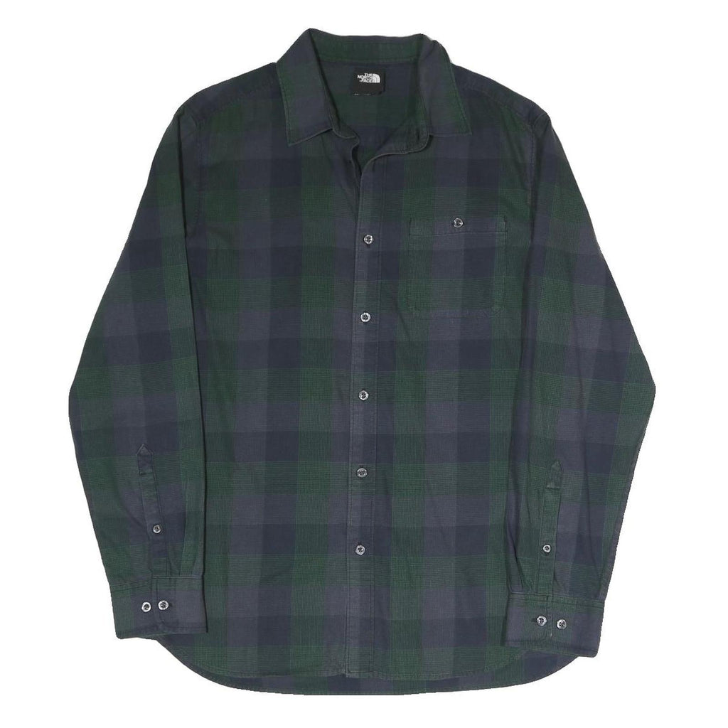 THE NORTH FACE Mens Blue & Green Regular Fit Cotton Blend Shirt M Check Long