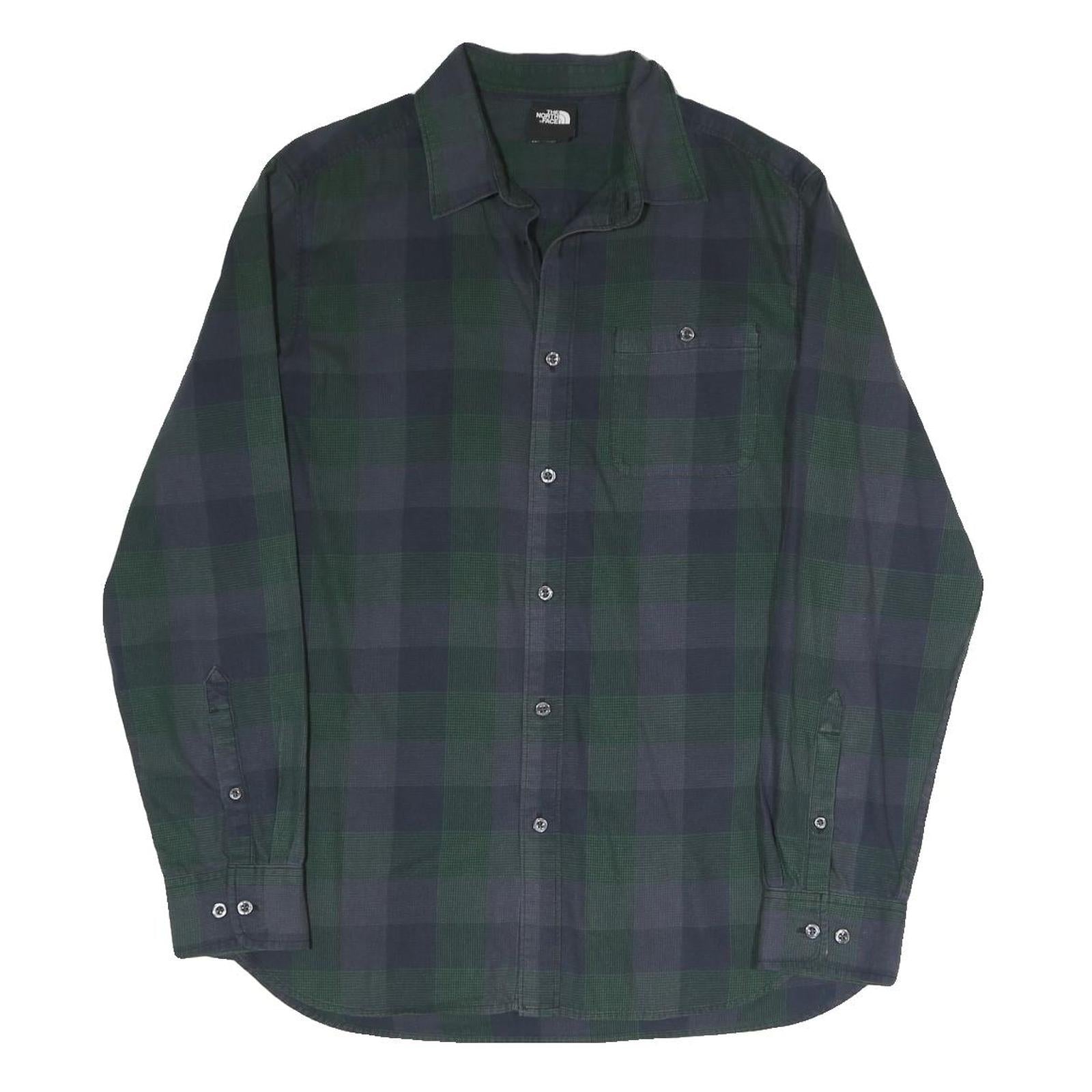 THE NORTH FACE Mens Blue & Green Regular Fit Cotton Blend Shirt M Check Long