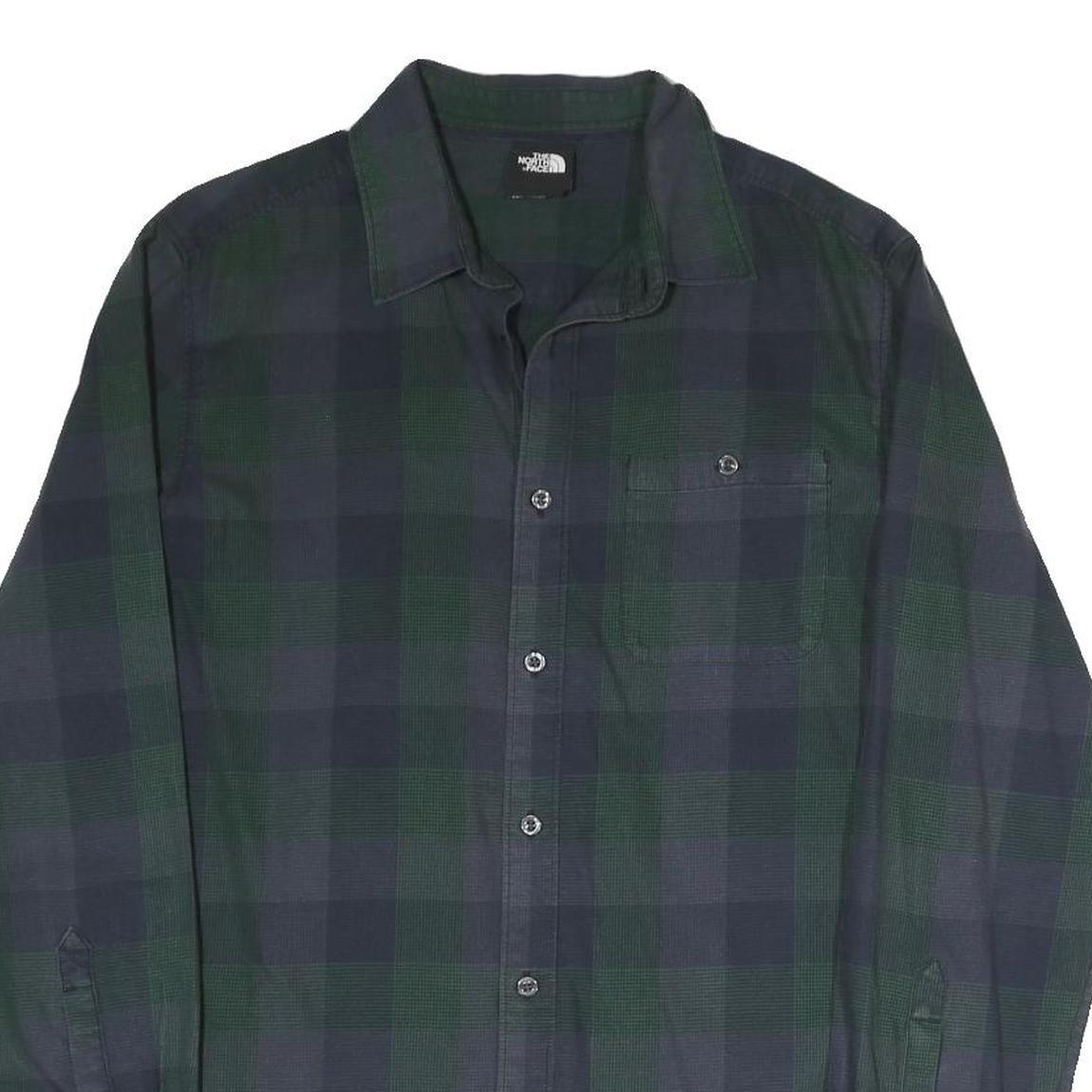 THE NORTH FACE Mens Blue & Green Regular Fit Cotton Blend Shirt M Check Long